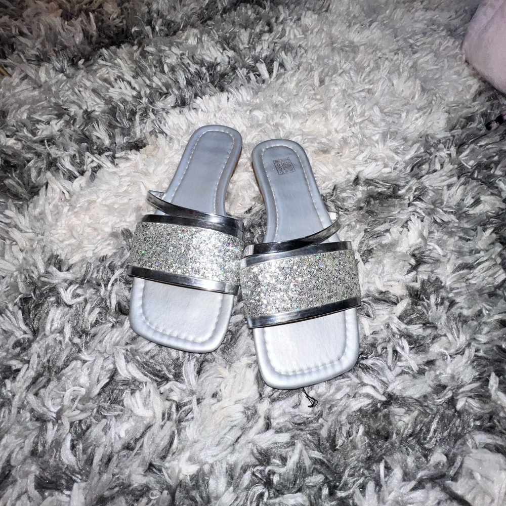 Silver Glitter Slide Sandals